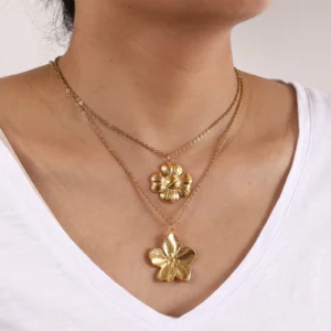 Stilvolle Halskette mit Blumen-Anhänger, 18 Karat vergoldet, 304 Edelstahl, Gliederkette, Schmuck für Frauen, Geburtstagsgeschenk, 45 cm