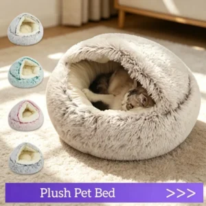 Warmes, weiches, rundes Katzenbett mit Bezug, Haustier-Schlafnest-Höhle für kleine Hunde und Kätzchen