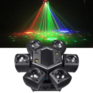 80W RGB LED Strahl Moving Head Licht Mini Sechs Arm Bühne Rotierenden Effekt Lichter Fernbedienung DJ Disco Party Lampe