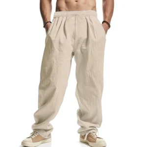 Herren-Hose mit geradem Bein, Baumwoll-Leinen, atmungsaktive Hose, leichte Strandhose im hawaiianischen Stil, leichte Hose, lässige Jogginghose