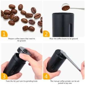 Mini-Handkaffeemühle mit Einstellbarem Keramikmahlwerk für Zuhause, Büro, Camping und Reisen - für feinen Kaffee aus ganzen Bohnen, tragbar