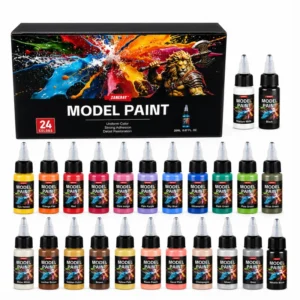24-Farben 20ml Modellfarben-Set Acrylfarben Pinsel Pigmentfarben zum Sprühen und Handmalen Ungiftige Miniaturfarben