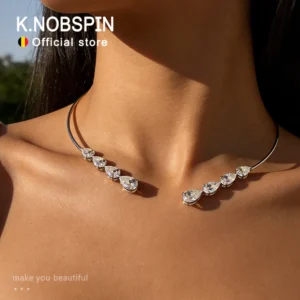 Knobspin D VVS1 Moissanit-Diamant Offene Choker-Halskette aus massivem 925er Silber mit Birnen-/Herzschliff-Diamanten, Manschetten-Halsketten für Damen