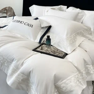 600TC Egyptian Cotton White Luxury Embroidery Hotel Style Bedding Set Duvet Cover Set Flat/Fitted Bed Sheet Pillowcases 4Pcs