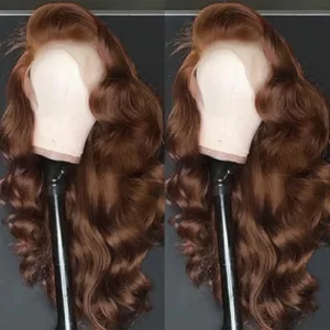 Schokoladenbraune Body Wave 13x4 HD Lace Front Echthaarperücken, vorgezupfte peruanische, kleberlose Lace Frontal Closure Perücken für Damen