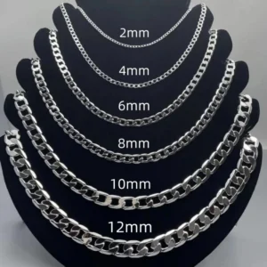 Herren-Halskette aus 925er-Sterlingsilber, 2/4/6/8/10/12 mm, 40–75 cm, Gesichtskette, Karabinerverschluss, für Männer und Frauen, Verlobungsschmuck, Geschenke