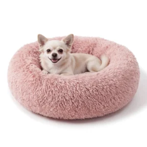 Soft Pet Cat Bed Pad Plush Warm Faux Fur Dog Calm Bed Donut Round Bed Comfortable Sleeping Washable for Small Medium Dog and Cat