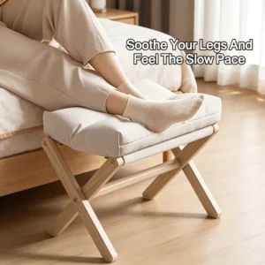 Solid Wood Folding Shoe Changing Stool with Cotton Filled Cushion, Portable Low Footstool for Entryway & Sofa Rest