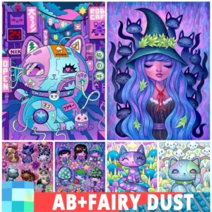 Ab Fee Staub DIY 5d Diamant Malerei Tier Katze Fantasie Cartoon Mädchen Stickerei handgemachte Mosaik Set Kreuz stich Wohnkultur
