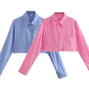 Locker geschnittene gestreifte Kurzarmbluse für Damen – Lässiger Stil, Knopfleiste, bequeme Passform, Sommer-Mode, Premium-Qualität