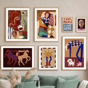 Vintage Abstrakte Mädchen-Geometrie Revival Gallery Leinwand-Wandkunstdruck Poster Wandbild für Wohnzimmer Schlafzimmer Büro Wanddekoration G