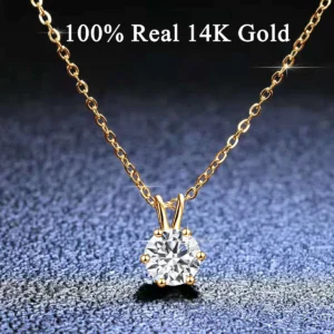 Halskette für Damen, 100 % echtes 14-karätiges Gold, Moissanit-Diamant-Anhänger, Halsketten für Mädchen, Hochzeit, Verlobung, Valentinstag, Geschenke, Schmuck
