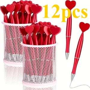 12 Stück Valentinstag-Tintenroller in Herzform, schwarze Gel-Tinte, für Büro, Schulbedarf, Geschenk, Kinder-Kugelschreiber