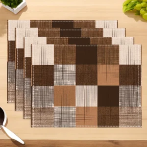 VIKAMA4/6/8/10PC Vintage Plaid Tischsets Brauner Reis Wasserdicht Restaurant Café Picknick Leinen Amerikanischer Landhausstil