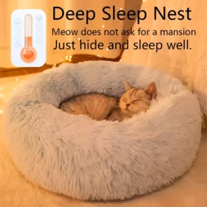 1PC comfortable striped plush pet bed, suitable for cats and dogs,warm,deep sleep round nest,filling,gray,soft,indoor