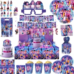 Heißes K-Pop Geburtstagsparty-Dekorationsset für Kinder: Tischgeschirr, Ballons, Becher, Teller, Servietten, Tortenaufsatz, Banner, Geschenktüte – Partyzubehör