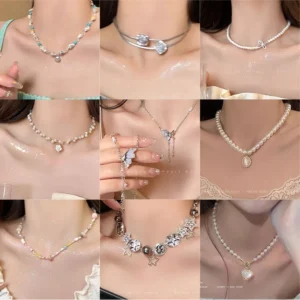Hochwertige Schmetterlings-Perlenkette für Damen, Schlüsselbeinkette, trendiges Schmuck-Accessoire