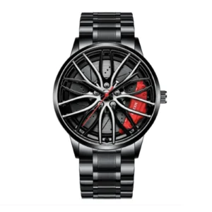 Autouhren für Herren, wasserdicht, Edelstahl, Quarz-Armbanduhr, Sport-Herrenuhren mit Auto-Felgennaben-Design