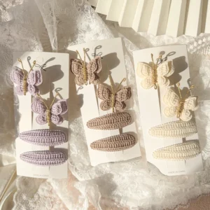 4 stücke Süße und Niedliche kinder Haar Clip Wolle Stricken Kopfbedeckungen Handgemachte Häkeln Schmetterling Legierung Kinder Haarnadeln Großhandel