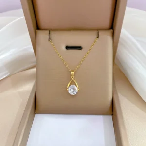 18K Vergoldete Wassertropfen-Zirkon-Anhänger-Halskette für Frauen Titan-Stahl Schlüsselbein-Kette Mädchen Luxus-Schmuck Geschenk