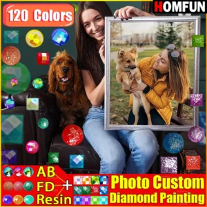 HOMFUN 120 Farben Harz + Feenstaub + AB-Bohrer Foto Benutzerdefinierte 5D-Diamantgemälde zum Selbermachen, Kreuzstich, Strass, Heimdekoration