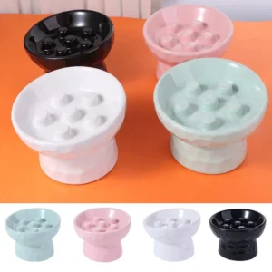Ceramic Cat Slow Feeder Bowl Slanted Mouth Non-slip Pet High Foot Bowl Anti Tipping Stable Elevated Cats Feeder Basin