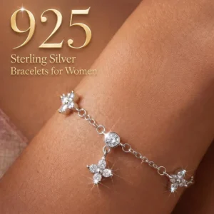 925 Sterling Silber Armbänder für Damen, Zierliches Armband mit Zirkonia, 14K Vergoldetes Kleeblatt-Armband, Wasserfestes Kettenarmband für Frauen
