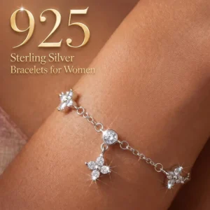 925 Sterling Silber Armbänder für Damen, Zierliches Armband mit Zirkonia, 14K Vergoldetes Kleeblatt-Armband, Wasserfestes Kettenarmband für Frauen