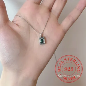 Echtes Geld 925 Sterling Silber Damen Halskette Koreanische Quadratische Geometrische Türkis Anhänger Halskette Hochzeit Schmuck Geschenk