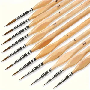 11-teiliges Premium-Miniatur-Detailpinsel-Set mit natürlichem Dreiecksstab für Aquarell- und Ölhandwerksmodelle, Strichzeichnung, großartig