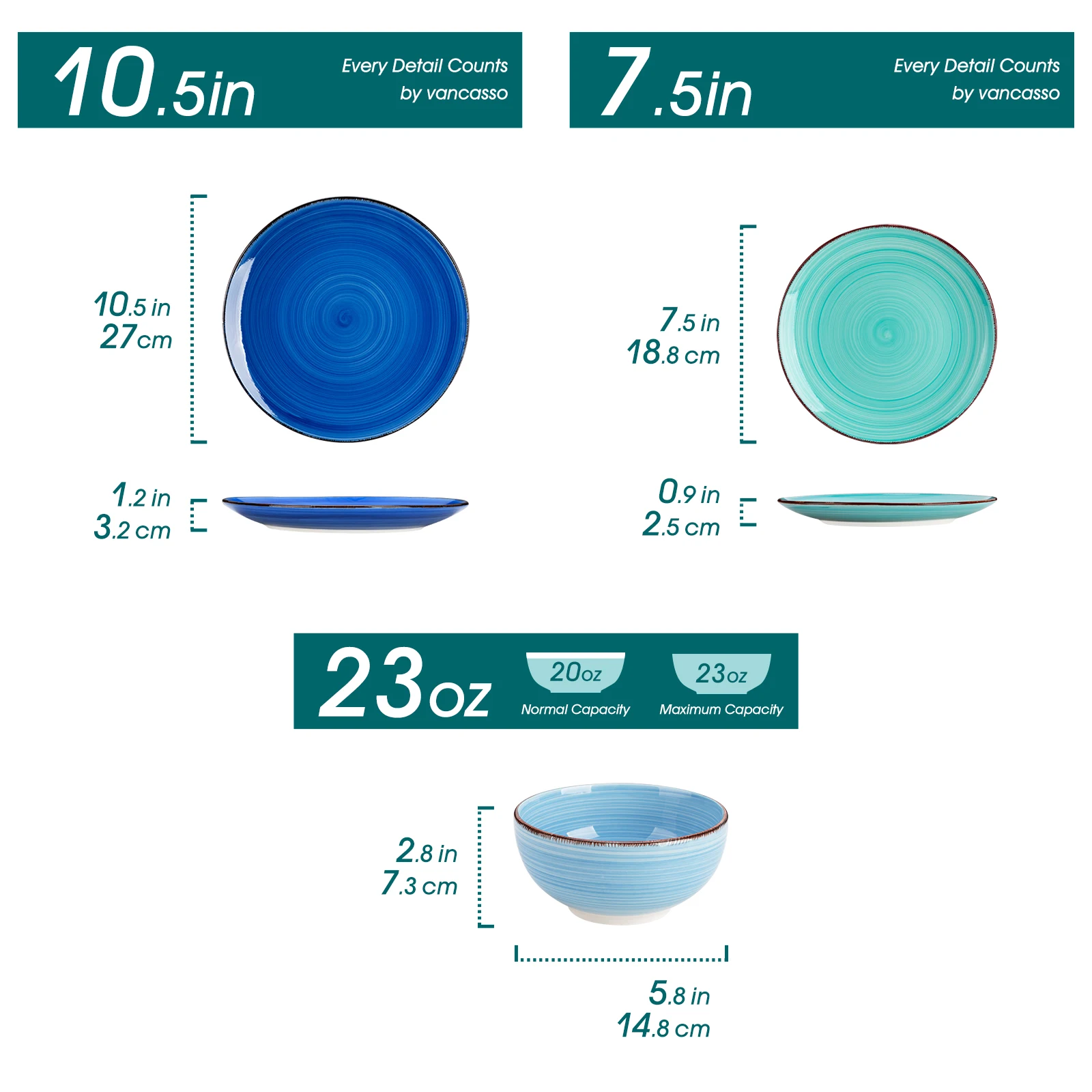 Vancasso 12/24-Teiliges Keramik-Geschirrset, Farbig, Handbemalt, Spiralmuster, 4/6-Teilig, Speiseteller/Dessertteller/Schüsseln/Suppenteller Vancasso 12/24-Teiliges Keramik-Geschirrset, Farbig, Handbemalt, Spiralmuster, 4/6-Teilig, Speiseteller/Dessertteller/Schüsseln/Suppenteller – Bild 4
