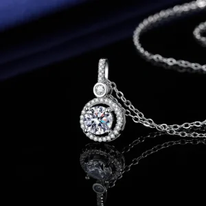 Halskette für Damen aus Sterlingsilber S925 mit weißvergoldetem Labor-Diamantschmuck, Hochzeitsanhänger, Zircom