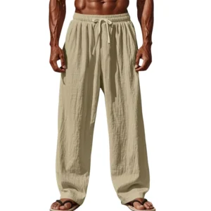 2023 neue Männer Baumwolle und Leinen Casual Hosen Einfache und Bequeme Gerade Bein Hosen Taille Kordelzug Plus Größe Lockerer S-4XL