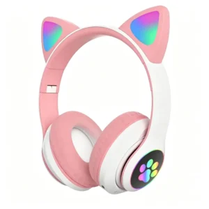 Niedliches Katzenohren-Bluetooth-Kompatibles Headset mit LED Kabelloses Headset für Kinder Mädchen Stereo Faltbares Sport-Headset mit Mikrofon