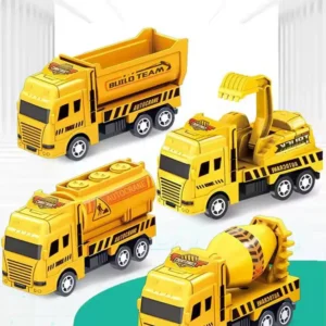4 Pack Pull Back Cars, Friction Powered Toy Vehicles Construction Set - Dump Truck Crane for Toddlers Boys Girls Gift