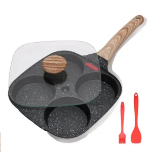 4-Loch-Omelettpfanne, Brattopf mit Deckel, verdickte Steak-Kochpfanne, Brot-Frühstücksmaschine, Induktion, universeller Antihaft-Ei-Pfannkuchen