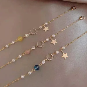 Koreanische Zirkon Perle Stern Mond Armbänder für Frauen niedlichen eleganten Bogen verstellbare Armband Armreif Mädchen Modeschmuck Party Geschenk