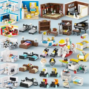 City Room Playing House Baby Furniture Mini Piano Desk Bed Model MOC Bricks Assembly Building Blocks Educational Toys Kids Gifts