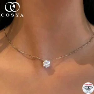COSYA 1-10CT runde Moissanit-Anhänger-Halskette für Damen, S925-Silber, funkelnder D-Farbe-VVS1-Labordiamant, Party-Edelschmuck, Geschenke
