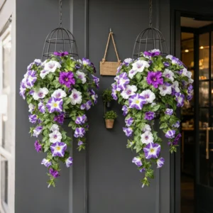 40-48cm Künstliche Blumenranken, künstliche Petunienblüten, Seiden-Begonienblätter, Hängepflanze für die Heimdekoration