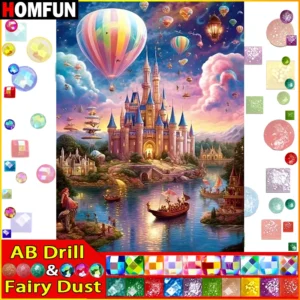 HOMFUN Fee Staub AB Strass Malerei Kristall Dekor Diy Diamant Malerei „Landschaft Schloss Ballon“ 3D Muster Diamant Stickerei