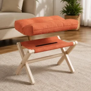Portable Wooden Footrest Stool with Plush Cotton Padding for Living Room and Hallway Seating