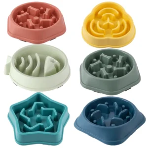 Pet Cat Slow Food Bowl Fat Help Healthy Round Anti-choking Thickened And Non-slip Multiple Colors Shapes