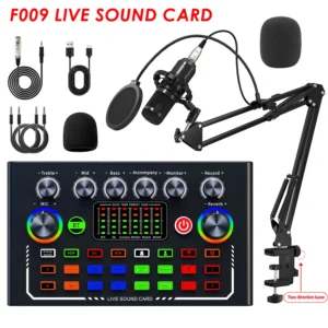 F009 Live Soundkarte Podcast Ausrüstung mit BM-800 Mikrofon Live Broadcast Set für Audio Aufnahme Youtube Live Streaming
