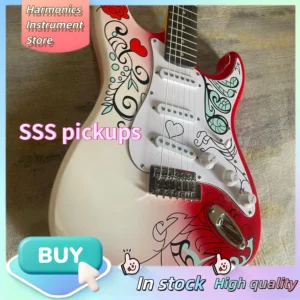Rose Heart Hand P-Mon Graffiti Bemalte ST E-Gitarre 1954 Rot-Weiß Farbverlauf 3SC Meistverkaufte Vintage Rock-Gitarre