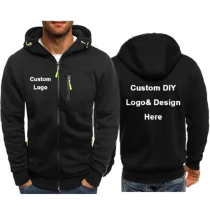 Herren-Kapuzenjacke mit Taschenreißverschluss, individueller Bildtext mit personalisiertem Logo, lässige Sport-Streetwear, Herren-Wollsweat