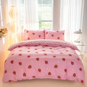3pcs/set Small Strawberry Print Duvet Cover Set(1 Duvet Cover & 2 Pillowcase）Soft And Skin-Friendly Duvet Cover Bedding Set
