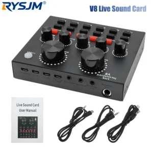 V8 Soundkarte Live-Übertragungsgeräte-Set USB-Anschluss DJ Soundkarte Audio-Mixer Mikrofon-Set für Telefon PC Spiele Karaoke Aufnahme