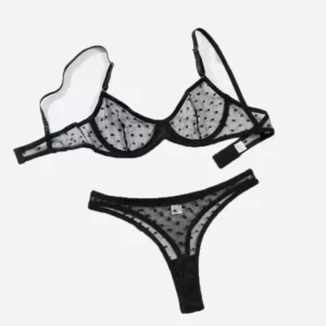 Mesh Bügel Dessous Set durchsichtige Spitze Dame zweiteilige Unterwäsche Solid Dot Print sexy BHs Set комплект женского белья