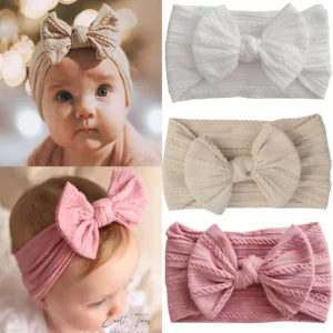 1/3 Stück Einfarbiges Baby-Stirnband mit Schleife Kinder-Haarband Elastisches Nylon Neugeborenen-Weicher Turban Kopfwickel Kinder-Haaraccessoires